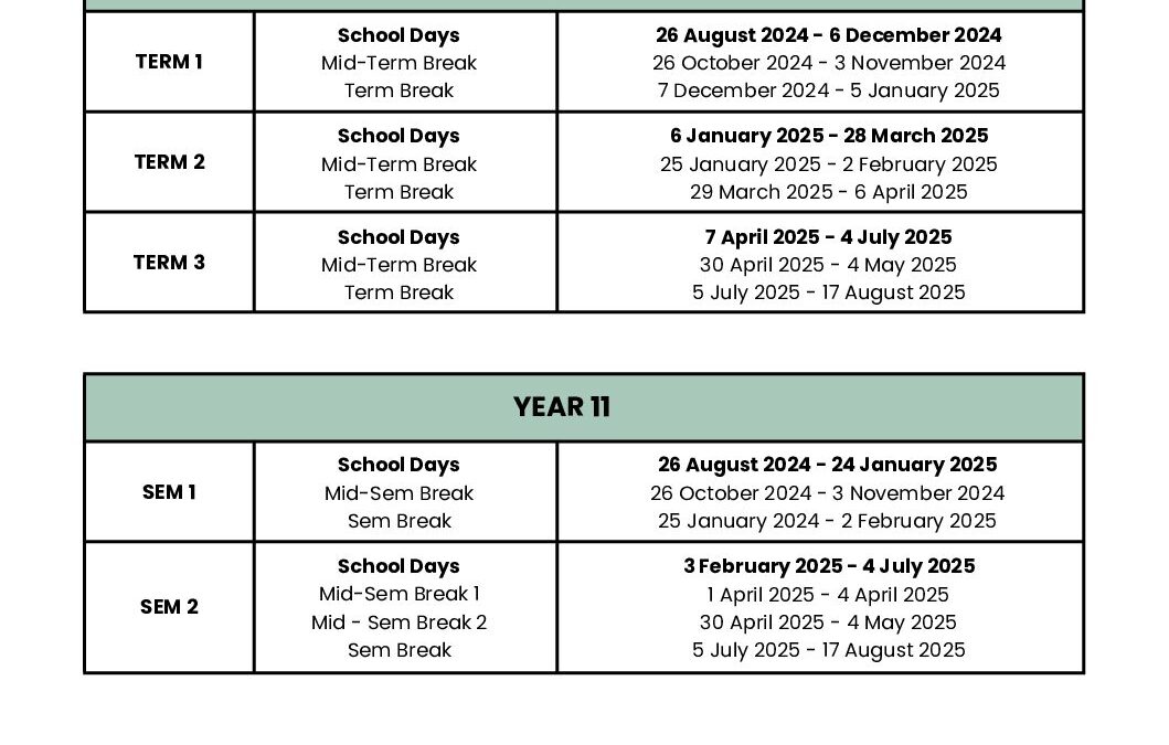Sayfol International School Academic Calendar 2024 2025 Term