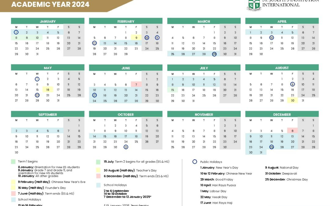 St Josephs Institution International School Academic Calendar 2024