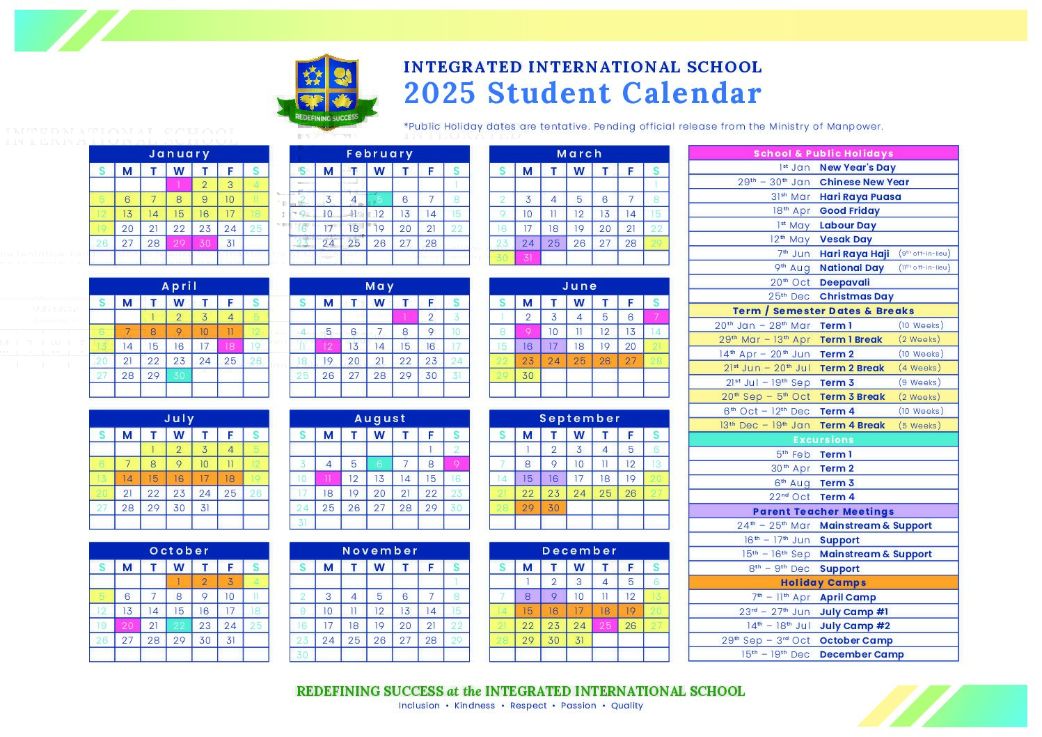Academic Calendar 2025 Integrated International School (IIS)